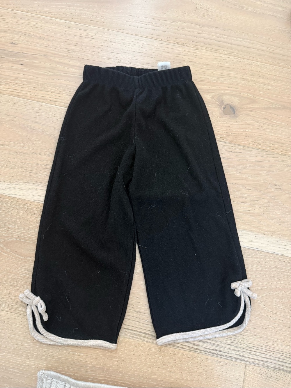 Zara Black Knit Pants with Cream Contrast Trim